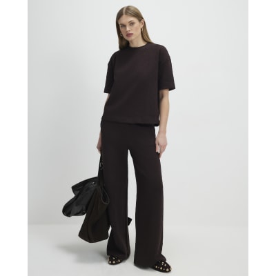 Brown Jacquard Short Sleeve Boxy T-shirt