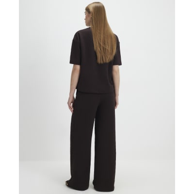 Brown Jacquard Wide Leg Trousers