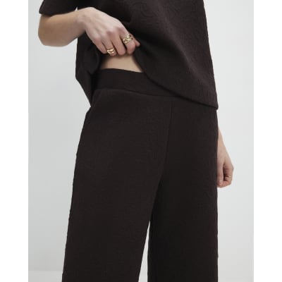 Brown Jacquard Wide Leg Trousers
