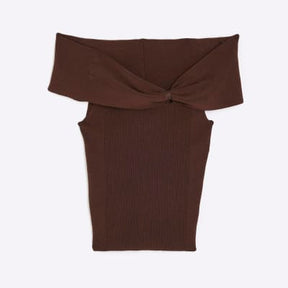 Brown Knit Bardot Top