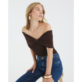Brown Knit Bardot Top