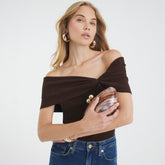 Brown Knit Bardot Top