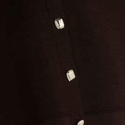 Brown Knit Fitted Button Up Cardigan