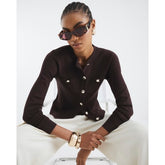 Brown Knit Fitted Button Up Cardigan