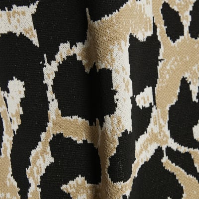 Brown Knit Leopard Print High Neck Top