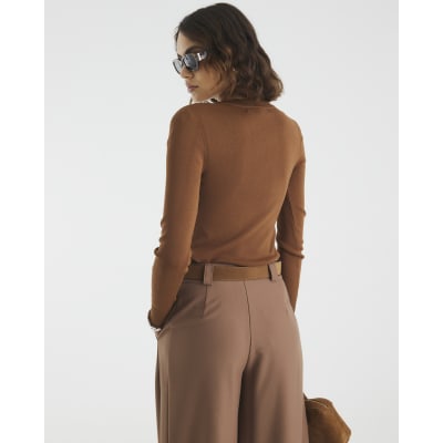 Brown Knit Long Sleeve Top