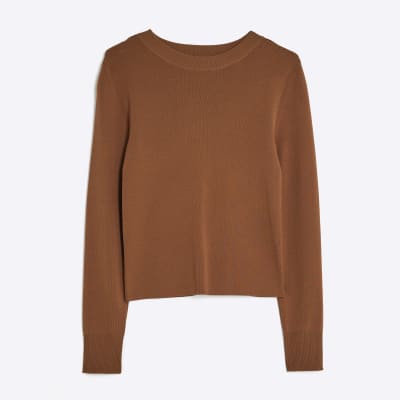 Brown Knit Long Sleeve Top