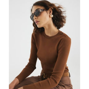 Brown Knit Long Sleeve Top