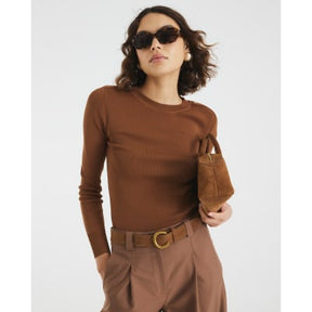 Brown Knit Long Sleeve Top