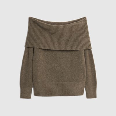 Brown Knitted Bardot Jumper