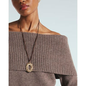 Brown Knitted Bardot Jumper