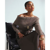 Brown Knitted Bardot Jumper