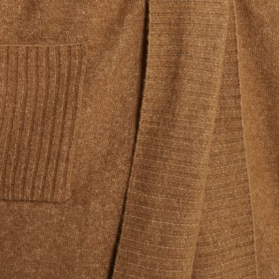 Brown Knitted Belted Maxi Cardigan