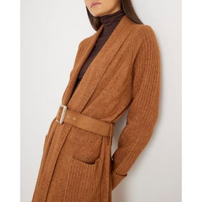 Brown Knitted Belted Maxi Cardigan