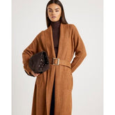 Brown Knitted Belted Maxi Cardigan
