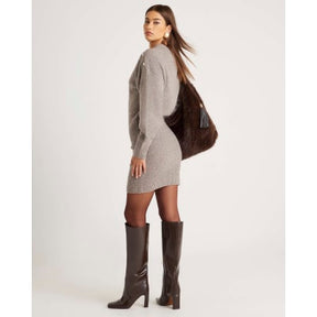 Brown Knitted Button Detail Mini Jumper Dress