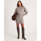 Brown Knitted Button Detail Mini Jumper Dress