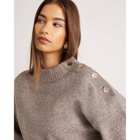 Brown Knitted Button Detail Mini Jumper Dress