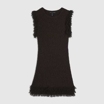 Brown Knitted Fringe Trim Mini Dress