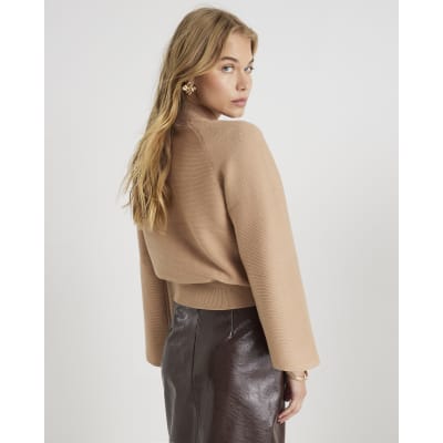 Brown Knitted High Neck Jumper