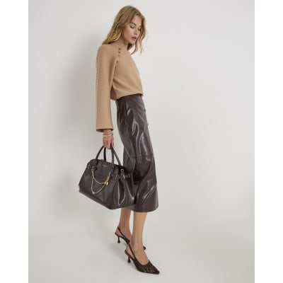 Brown Knitted High Neck Jumper