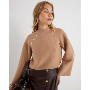 Brown Knitted High Neck Jumper