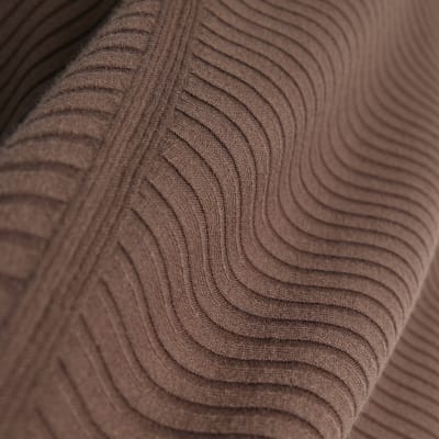 Brown Knitted High Neck Ribbed Jumper