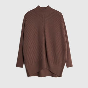 Brown Knitted High Neck Ribbed Jumper