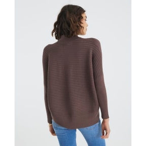 Brown Knitted High Neck Ribbed Jumper