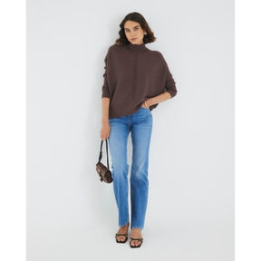 Brown Knitted High Neck Ribbed Jumper