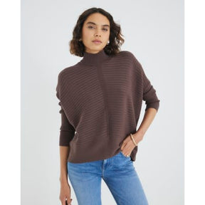 Brown Knitted High Neck Ribbed Jumper