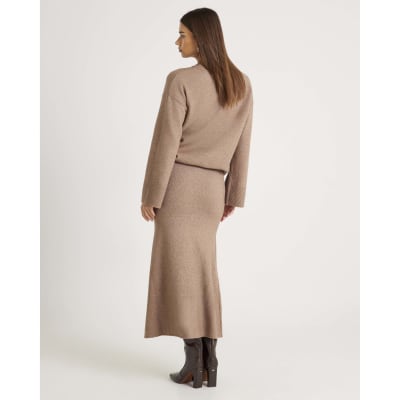 Brown Knitted Midi Skirt