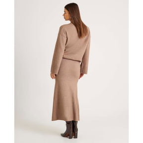 Brown Knitted Midi Skirt