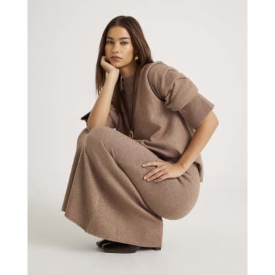 Brown Knitted Midi Skirt