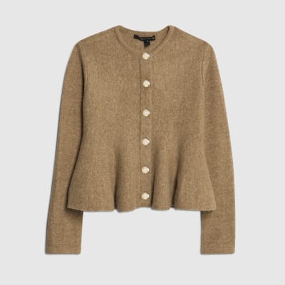 Brown Knitted Peplum Cardigan