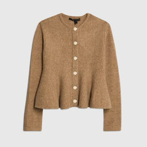 Brown Knitted Peplum Cardigan