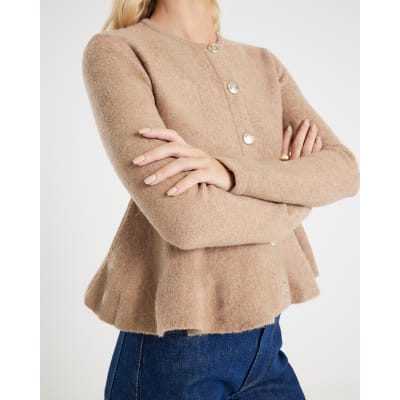 Brown Knitted Peplum Cardigan