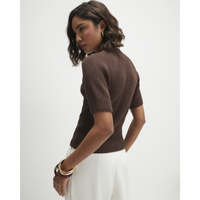 Brown Knitted Short Sleeve Top