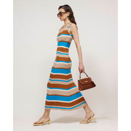 Brown Knitted Striped Maxi Dress