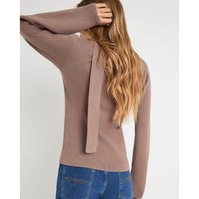 Brown Knitted Tie Neck Cardigan