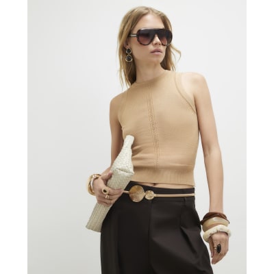 Brown Knitted Vest Top