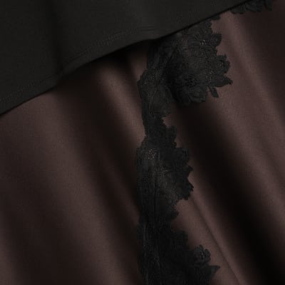 Brown Lace Hybrid T-Shirt Maxi Dress