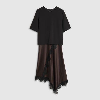 Brown Lace Hybrid T-Shirt Maxi Dress