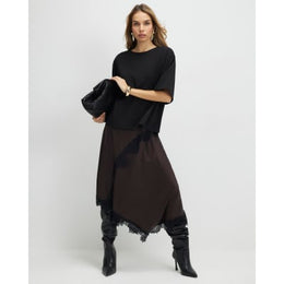 Brown Lace Hybrid T-Shirt Maxi Dress