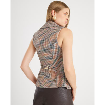 Brown Lapel Check Waistcoat