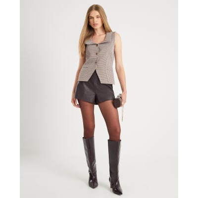 Brown Lapel Check Waistcoat