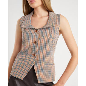 Brown Lapel Check Waistcoat