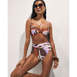 Brown Leaf Print Bikini Top