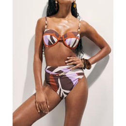 Brown Leaf Print High Waisted Bikini Bottoms