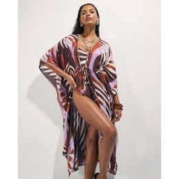 Brown Leaf Print Maxi Kaftan